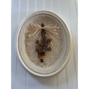 Vintage Oval Shadow‎ Box Ceramic Wall Art Dried Flowers Lace Cottagecore Decor